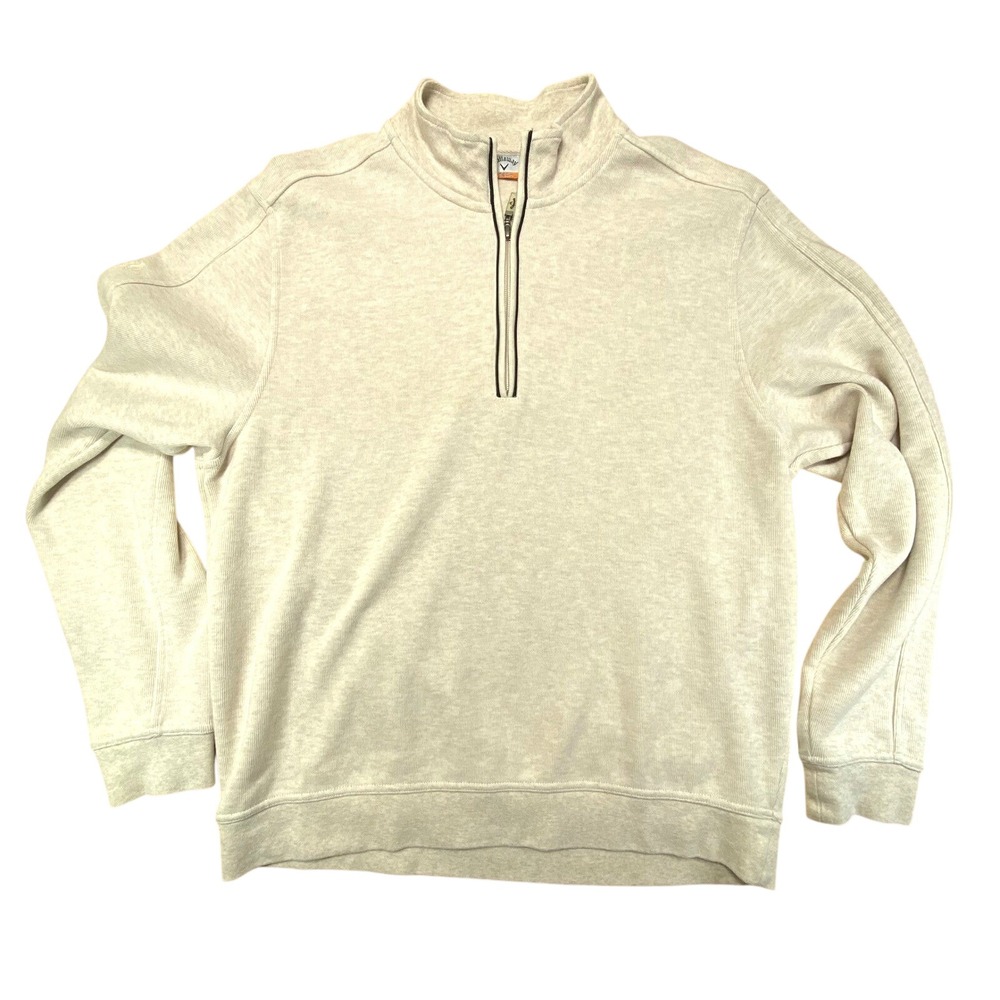 Callaway Ribbed Knit Quarter Zip Sweater Mens XL‎ Cream Golf Pullover